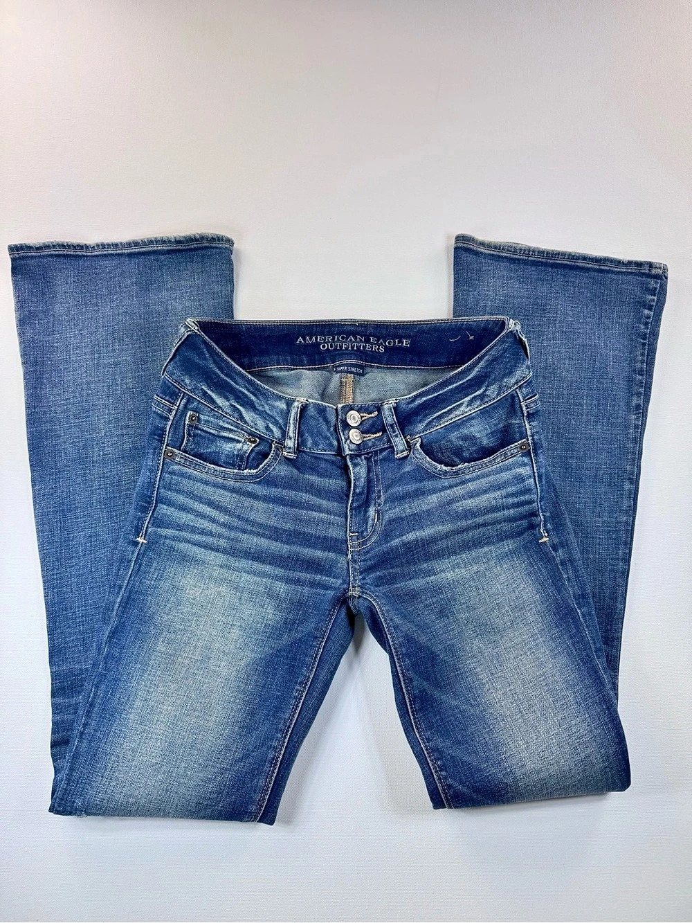 American Eagle AE Artist Low Rise Flare Denim Jeans Y2K 2000s Style Distressed 2